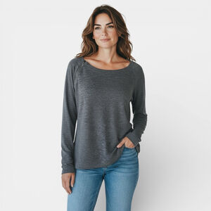 Lole Gray Long Sleeve Top Boat Neckline Relaxed Fit Zipper Accent Women Size M